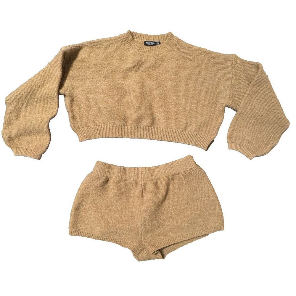 Nasty Gal Knit Sweater & Shorts Matching Lounge Set Cozy Chic Vibes - Picture 2 of 10